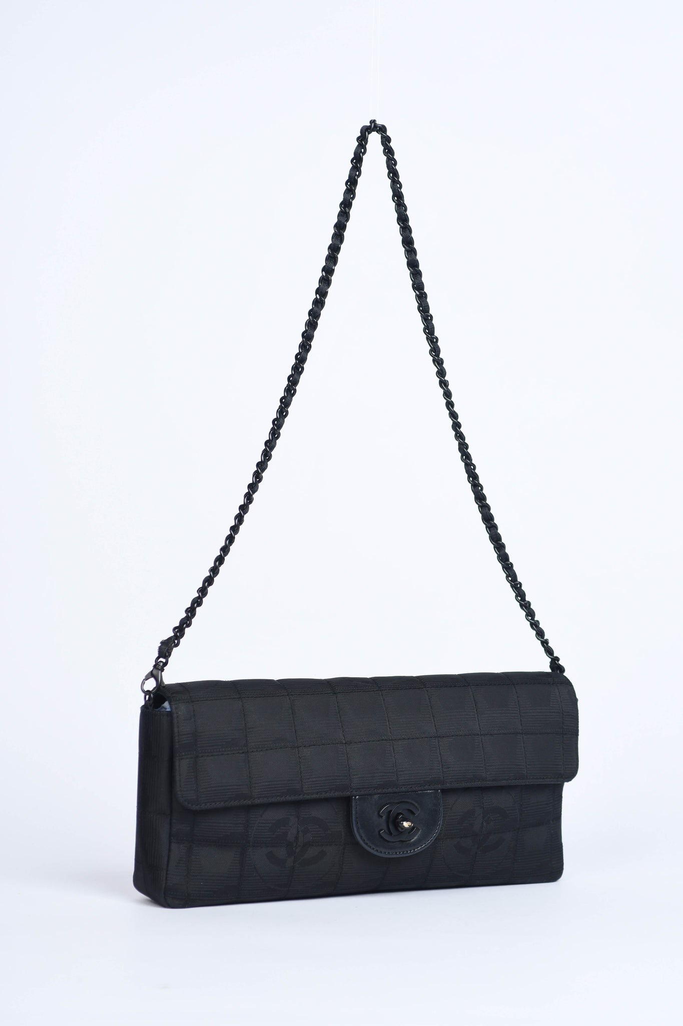 2000s Chanel Black Travel Line East West Shoulder Bag