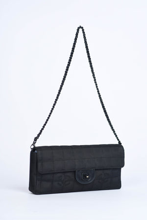 2000s Chanel Black Travel Line East West Shoulder Bag