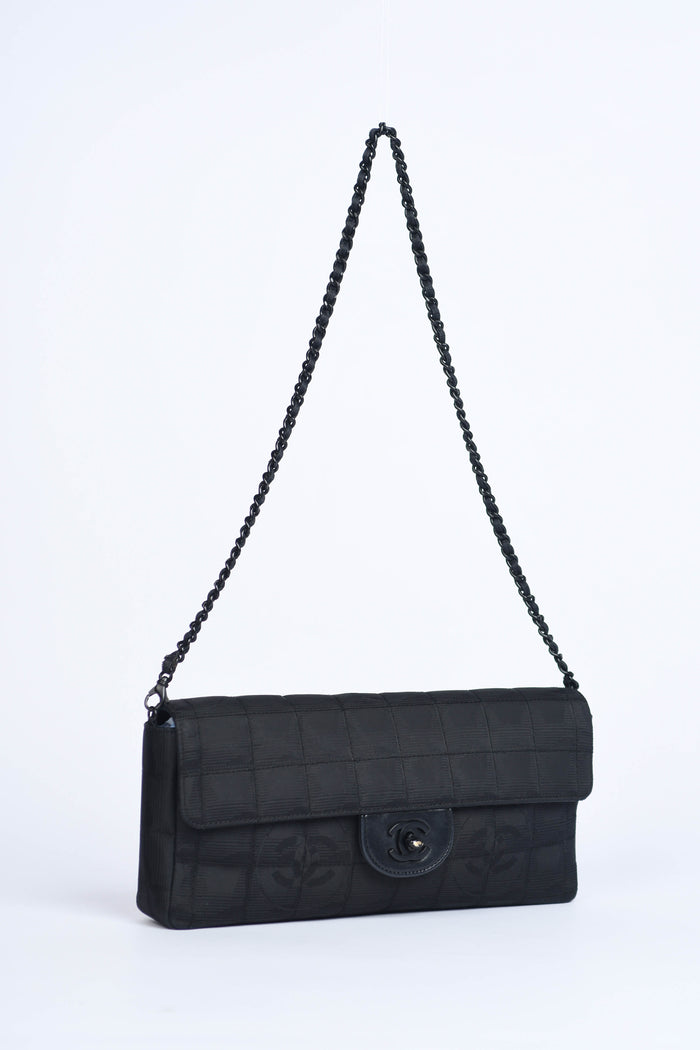 2000s Chanel Black Travel Line East West Shoulder Bag