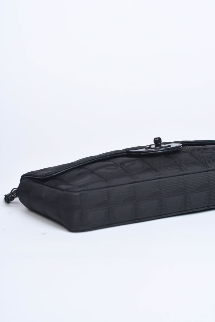 2000s Chanel Black Travel Line East West Shoulder Bag