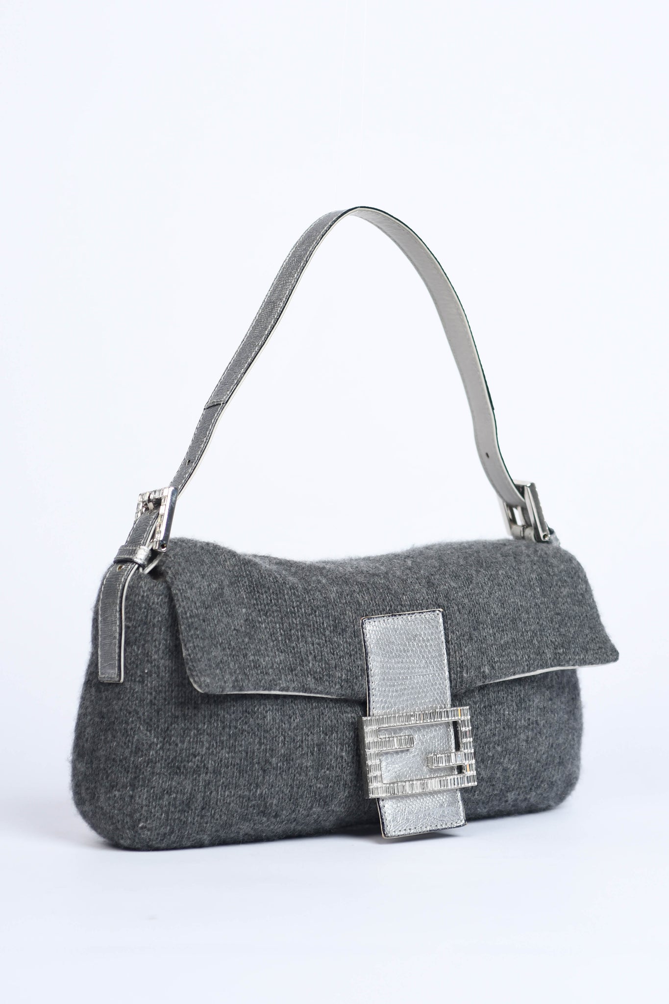 Vintage Fendi Cashmere Crystal Embellished Baguette Bag
