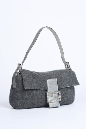 Vintage Fendi Cashmere Crystal Embellished Baguette Bag