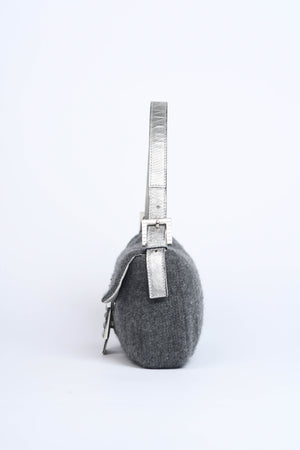 Vintage Fendi Cashmere Crystal Embellished Baguette Bag