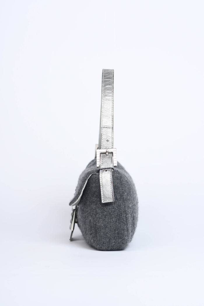 Vintage Fendi Cashmere Crystal Embellished Baguette Bag