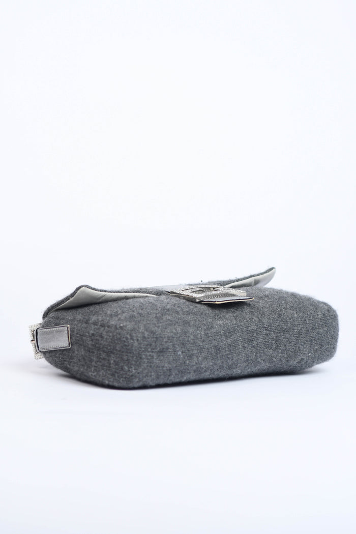 Vintage Fendi Cashmere Crystal Embellished Baguette Bag