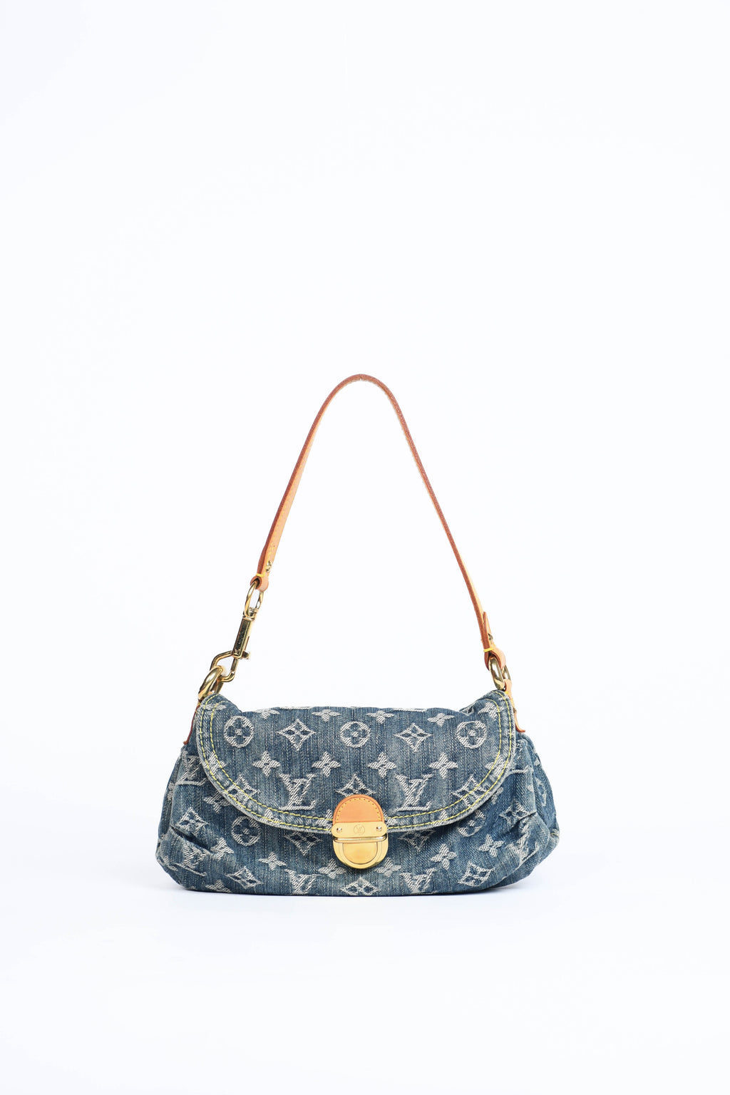 2000s Louis Vuitton Pleaty PM Blue Denim Shoulder Bag