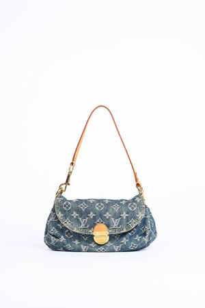 2000s Louis Vuitton Pleaty PM Blue Denim Shoulder Bag