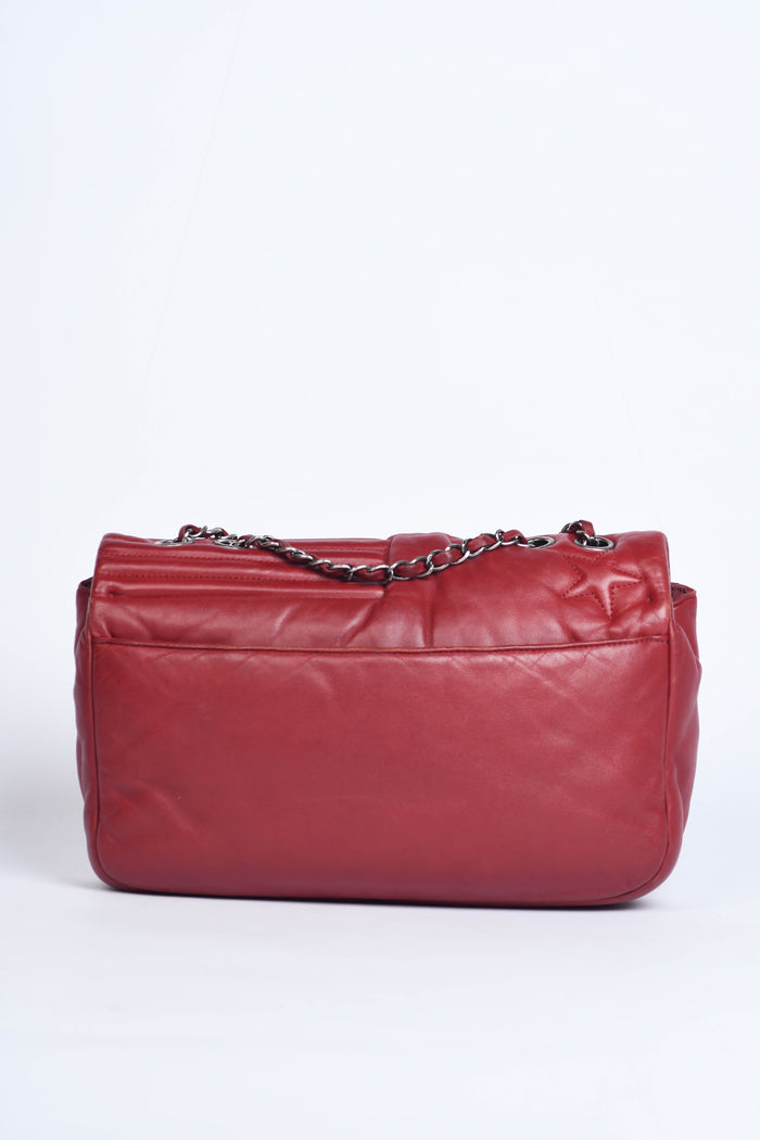 2014 Chanel Red Lambskin Stripes and Stars Single Flap Shoulder Bag