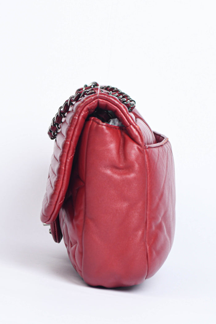 2014 Chanel Red Lambskin Stripes and Stars Single Flap Shoulder Bag