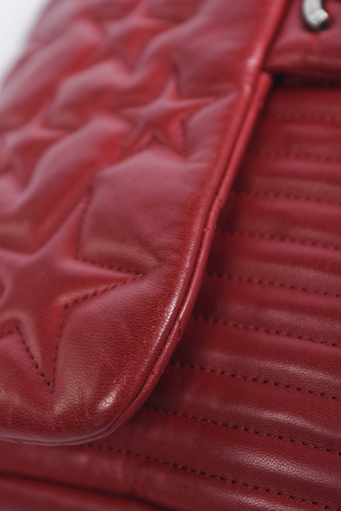 2014 Chanel Red Lambskin Stripes and Stars Single Flap Shoulder Bag