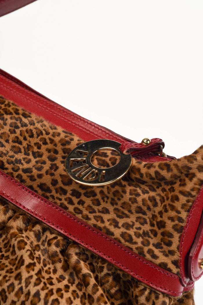 RARE Vintage Fendi Leopard Print Pony Hair Chef Shoulder Bag
