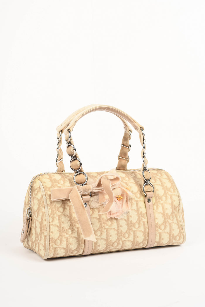 2000s Christian Dior Romantiqué Beige Monogram Barrel Bag