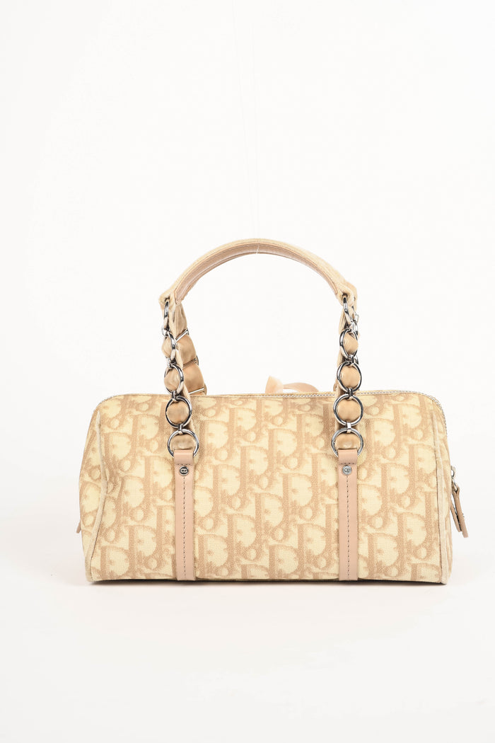 2000s Christian Dior Romantiqué Beige Monogram Barrel Bag