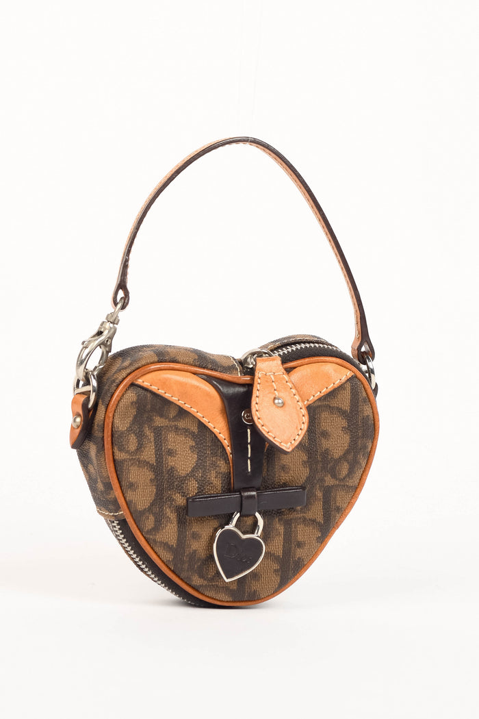 RARE 2000s Christian Dior Brown Romantique Heart Coin Purse