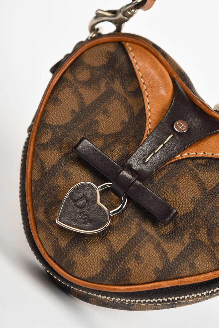 RARE 2000s Christian Dior Brown Romantique Heart Coin Purse