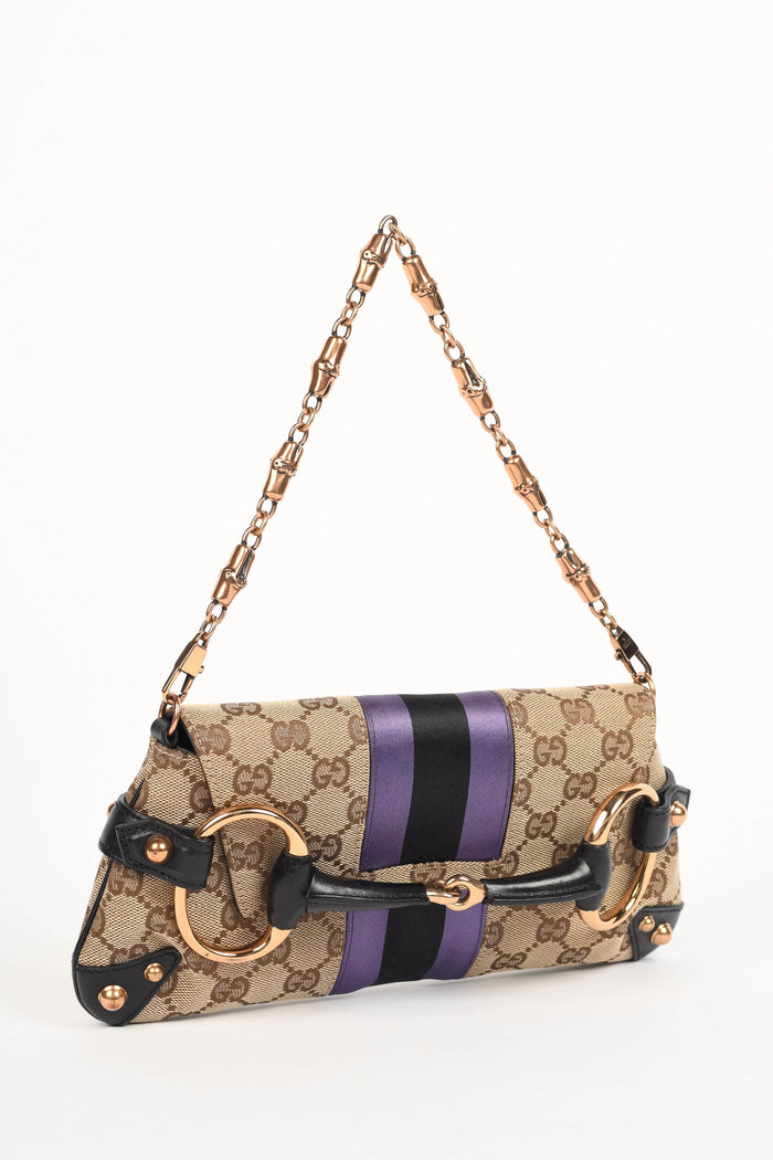 RARE Vintage Gucci GG Classic Monogram Horsebit Shoulder Bag