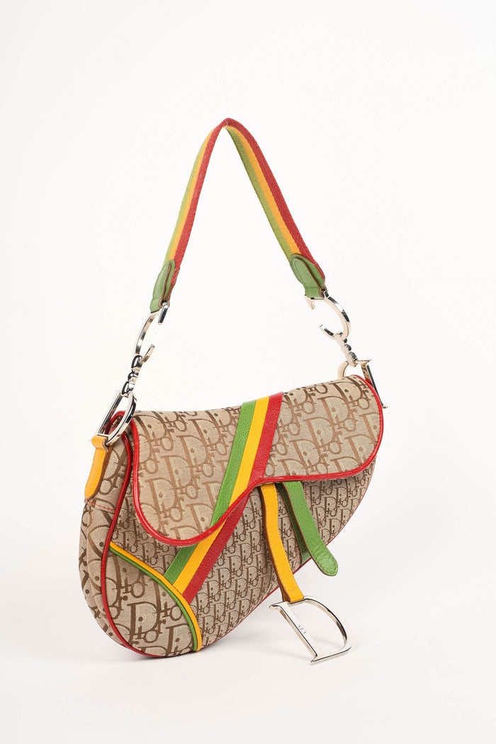 RARE 2004 Christian Dior Galliano Rasta Print Saddle Bag