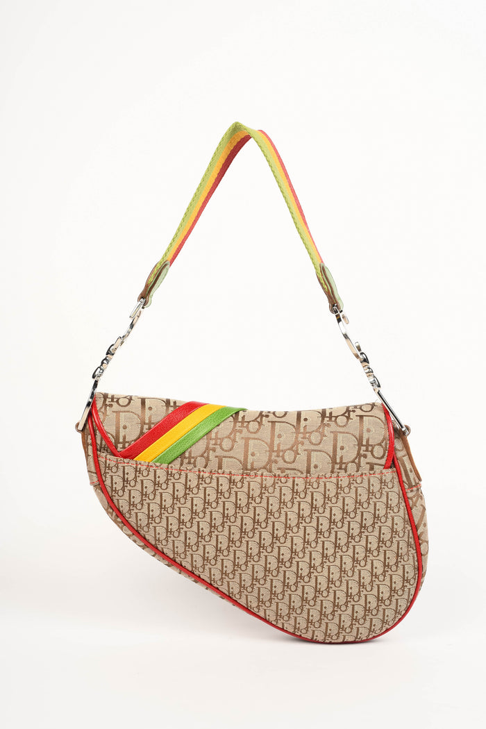 RARE 2004 Christian Dior Galliano Rasta Print Saddle Bag