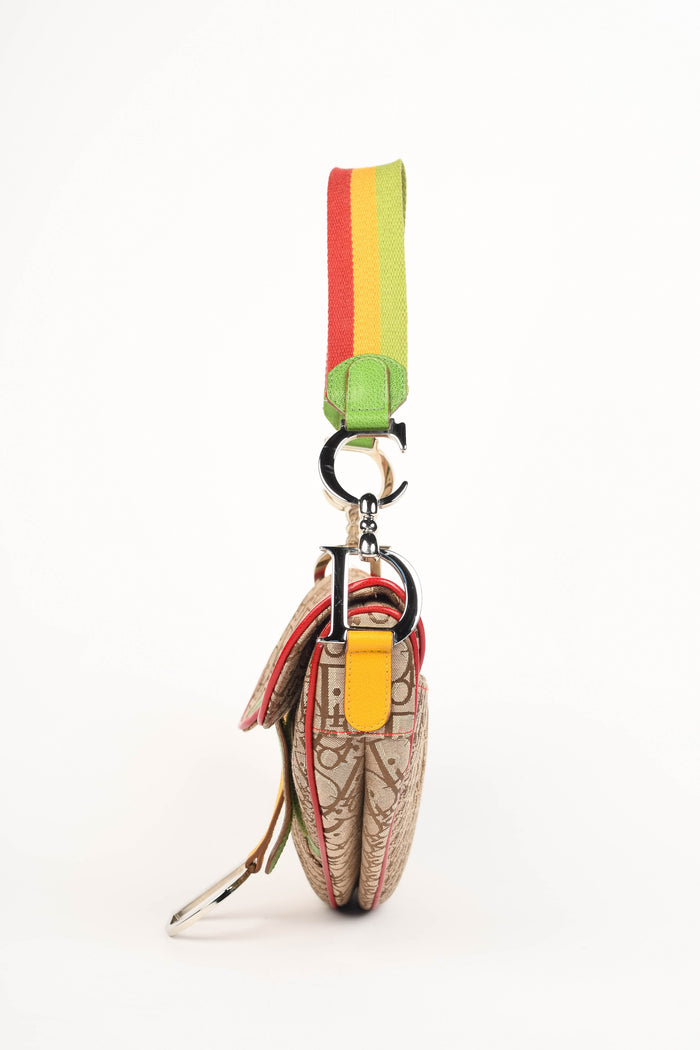 RARE 2004 Christian Dior Galliano Rasta Print Saddle Bag