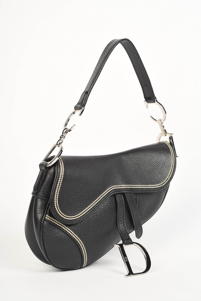 2000s Christian Dior Black Leather Saddle Shoulder Bag