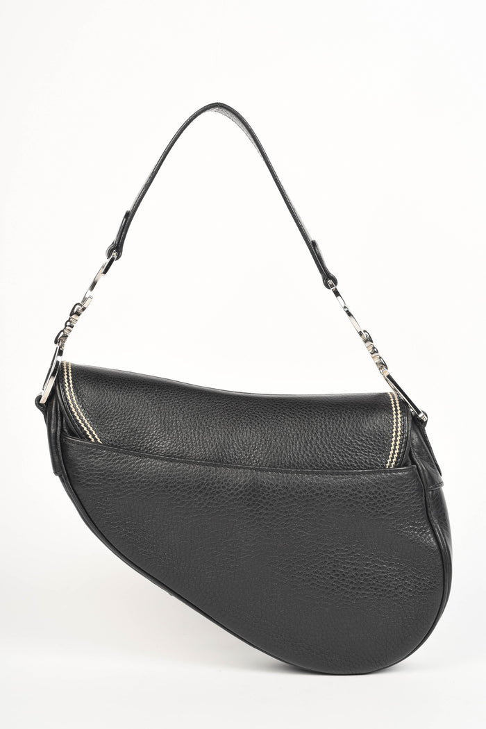 2000s Christian Dior Black Leather Saddle Shoulder Bag