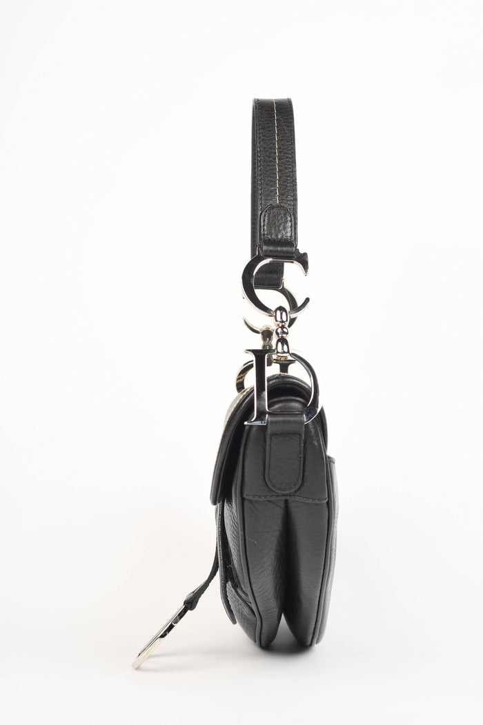 2000s Christian Dior Black Leather Saddle Shoulder Bag