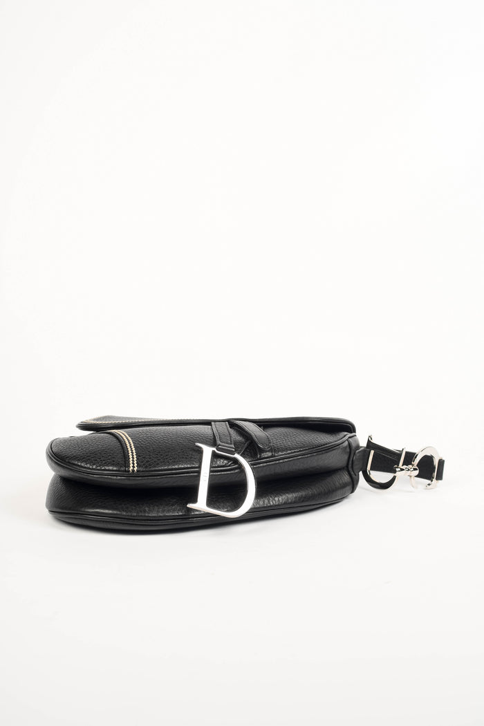 2000s Christian Dior Black Leather Saddle Shoulder Bag