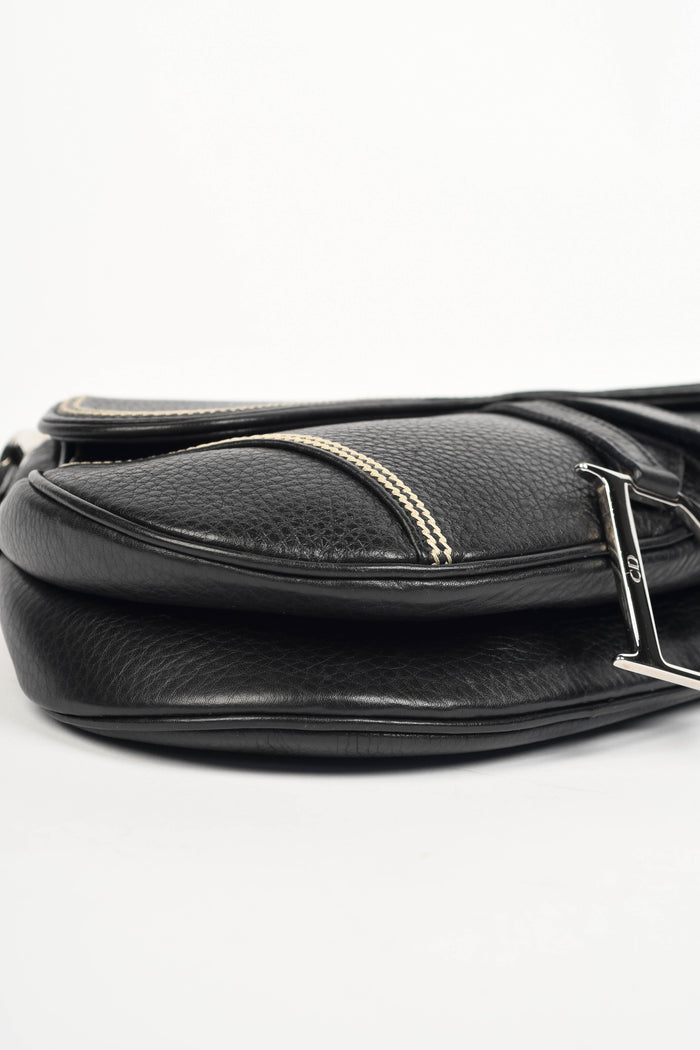 2000s Christian Dior Black Leather Saddle Shoulder Bag