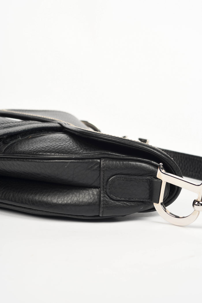 2000s Christian Dior Black Leather Saddle Shoulder Bag