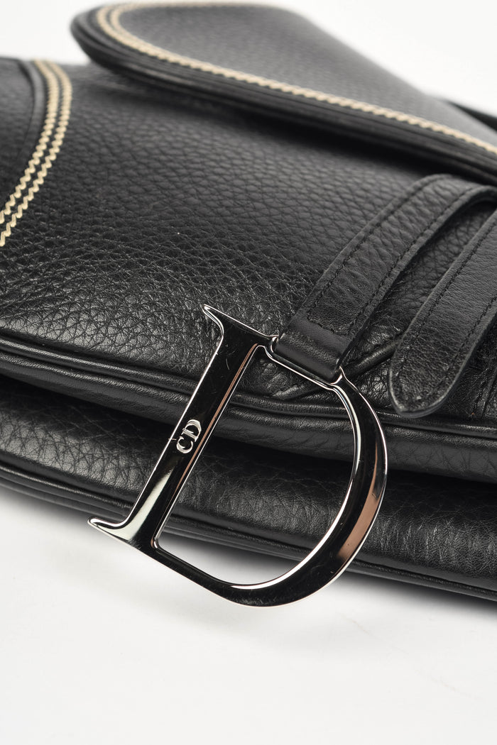 2000s Christian Dior Black Leather Saddle Shoulder Bag