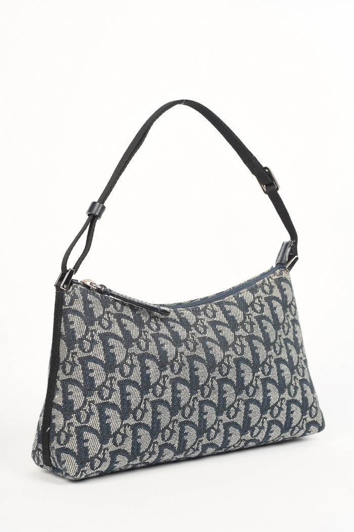 2000s Christian Dior Blue Trotter Monogram Shoulder Bag