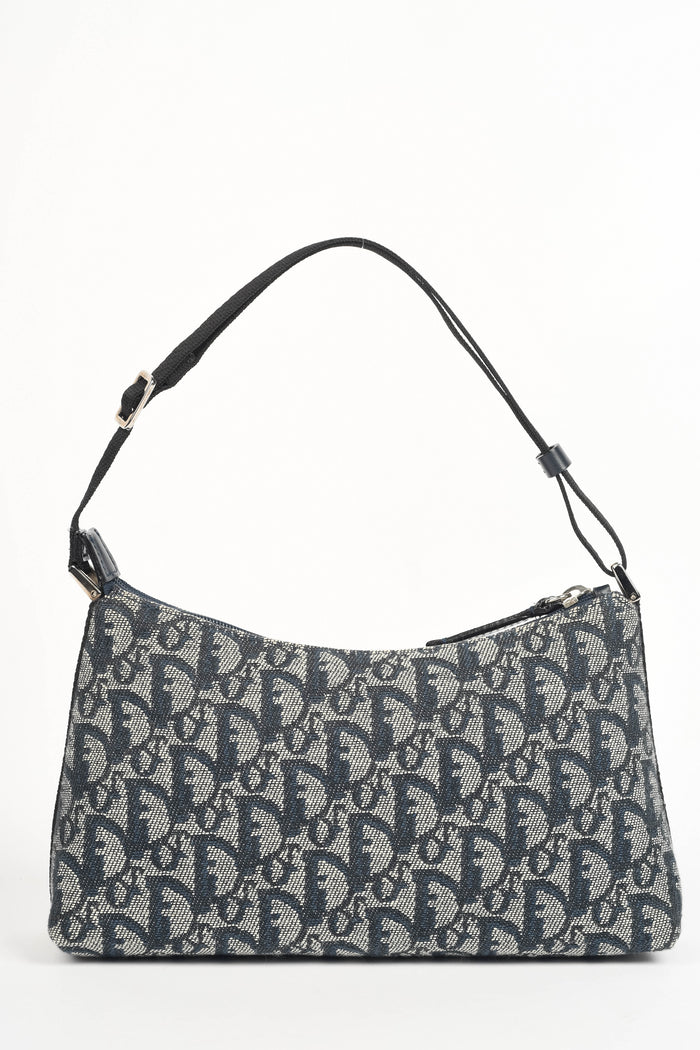 2000s Christian Dior Blue Trotter Monogram Shoulder Bag