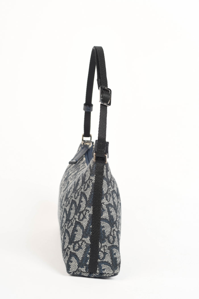 2000s Christian Dior Blue Trotter Monogram Shoulder Bag