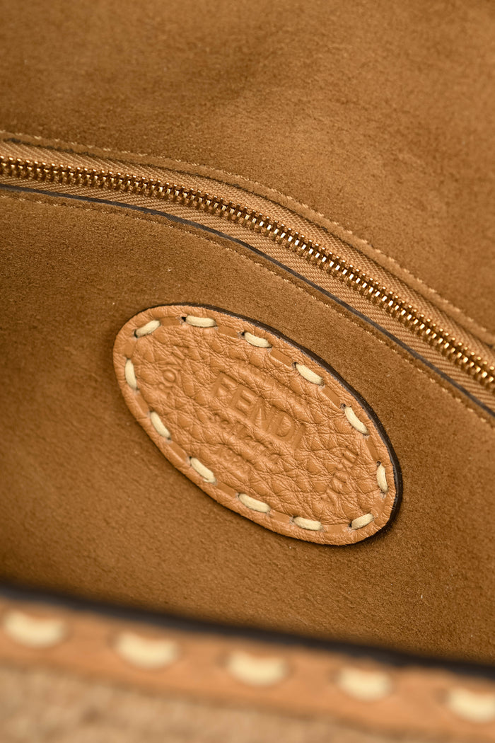 2020s Fendi Beige Shearling Selleria Baguette Crossbody Bag