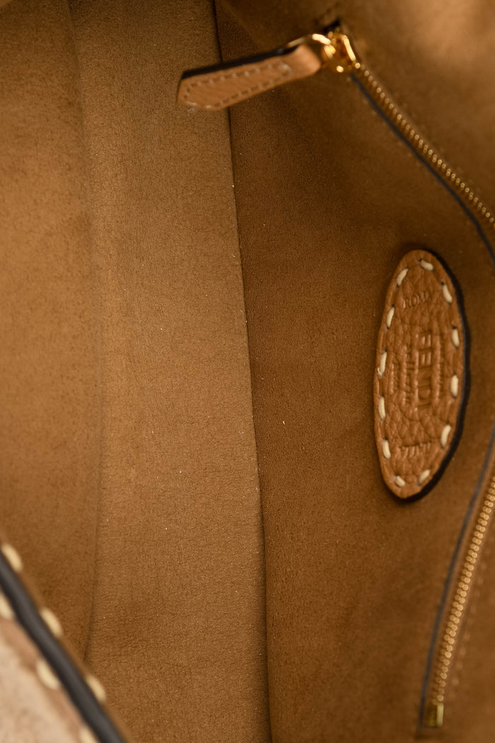 2020s Fendi Beige Shearling Selleria Baguette Crossbody Bag