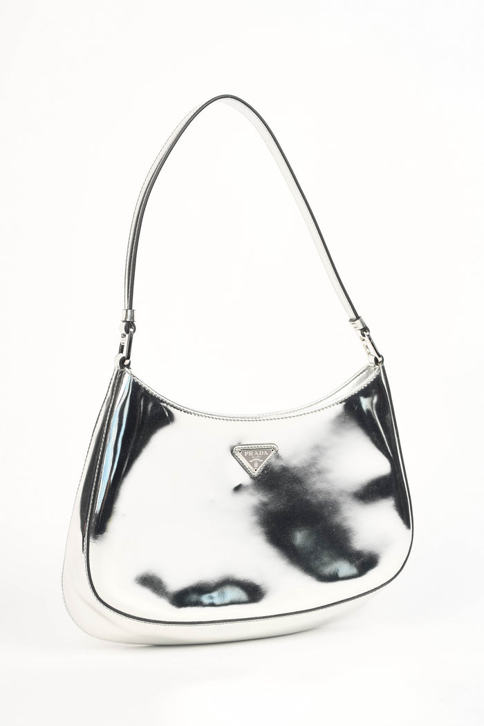 Prada Silver Brushed Leather Cleo Shoulder Bag