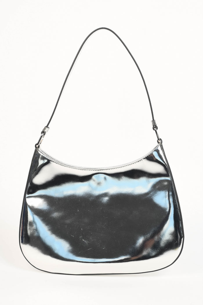 Prada Silver Brushed Leather Cleo Shoulder Bag