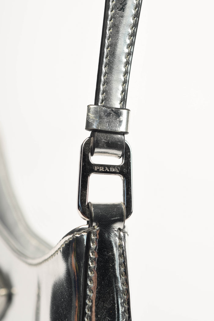 Prada Silver Brushed Leather Cleo Shoulder Bag