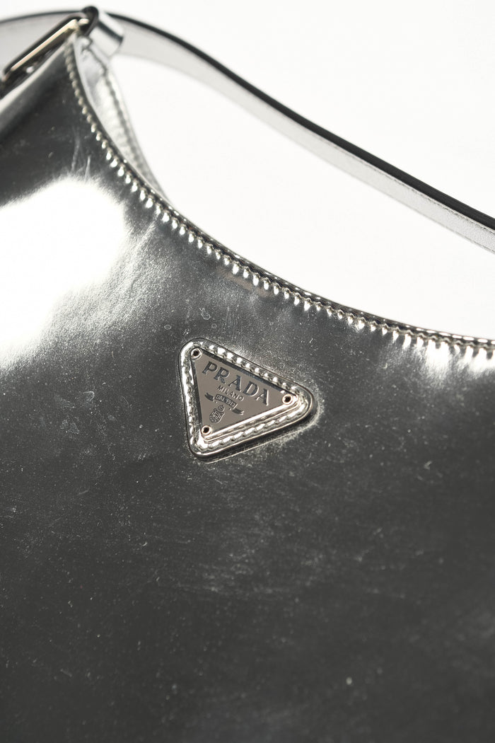 Prada Silver Brushed Leather Cleo Shoulder Bag