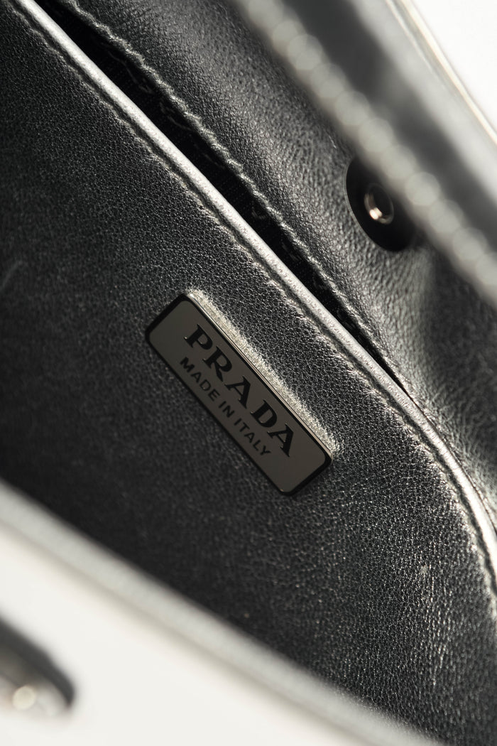 Prada Silver Brushed Leather Cleo Shoulder Bag