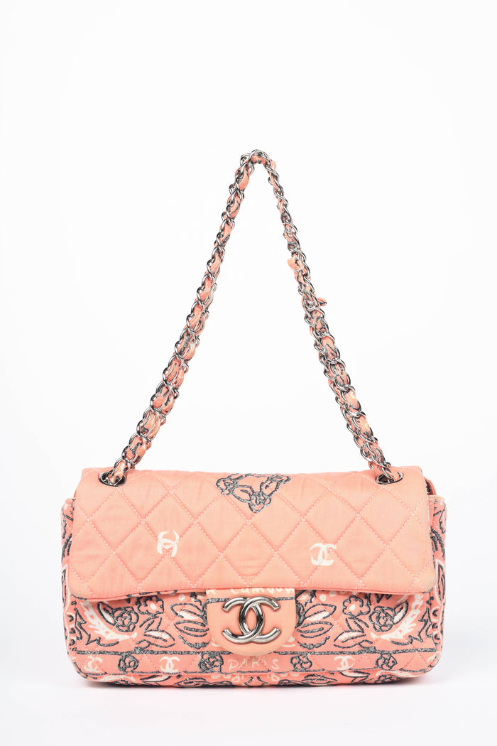 2000s Chanel Pink Bandana Print Single Flap Shoulder Bag