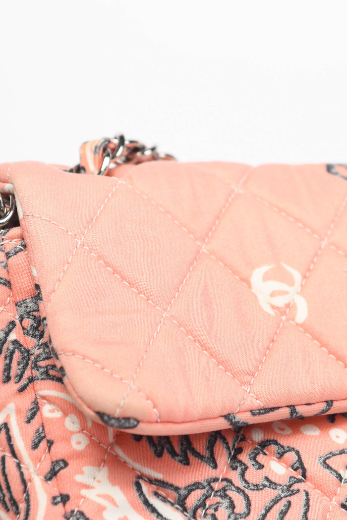 2000s Chanel Pink Bandana Print Single Flap Shoulder Bag