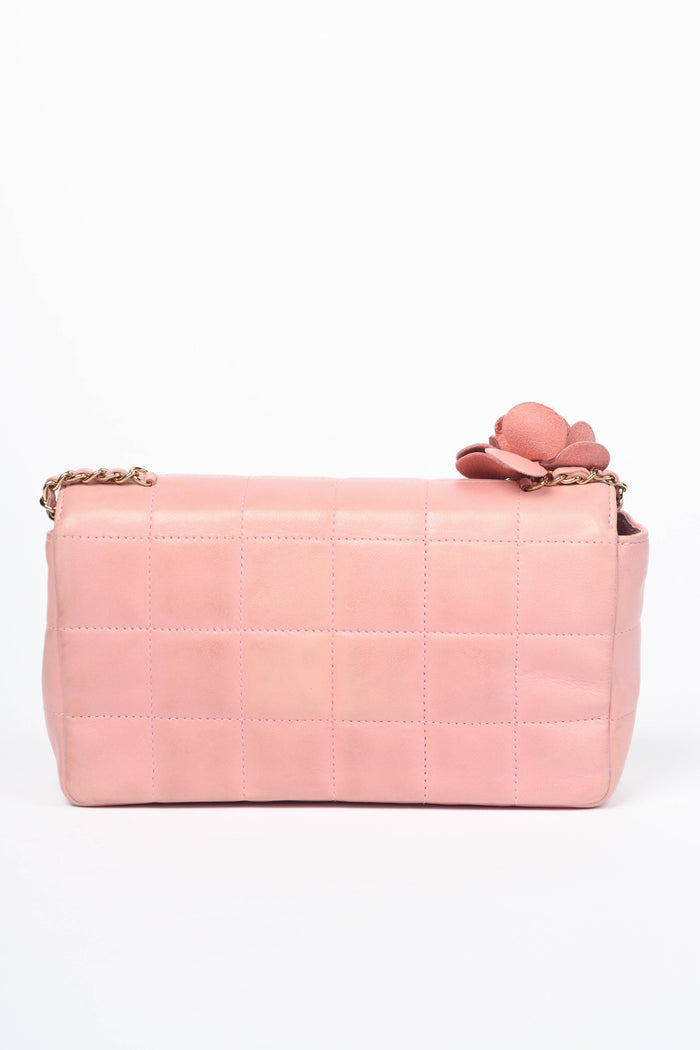 2000s Chanel Pink Lambskin Mini Camellia Chocolate Bar Crossbody Bag