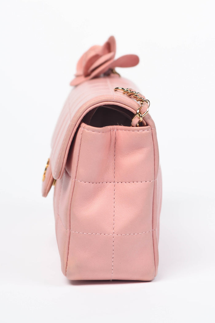 2000s Chanel Pink Lambskin Mini Camellia Chocolate Bar Crossbody Bag