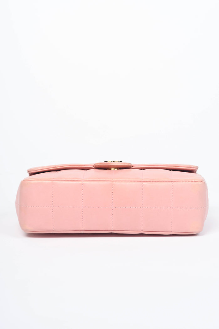 2000s Chanel Pink Lambskin Mini Camellia Chocolate Bar Crossbody Bag