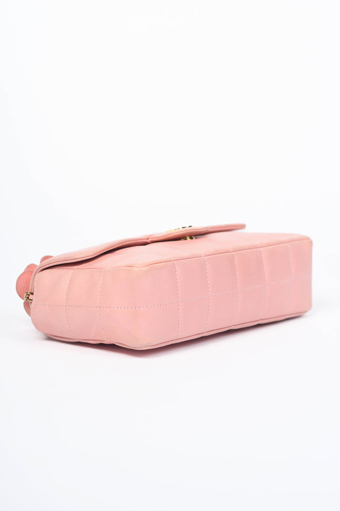 2000s Chanel Pink Lambskin Mini Camellia Chocolate Bar Crossbody Bag