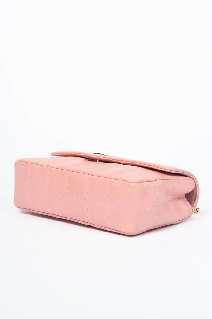 2000s Chanel Pink Lambskin Mini Camellia Chocolate Bar Crossbody Bag