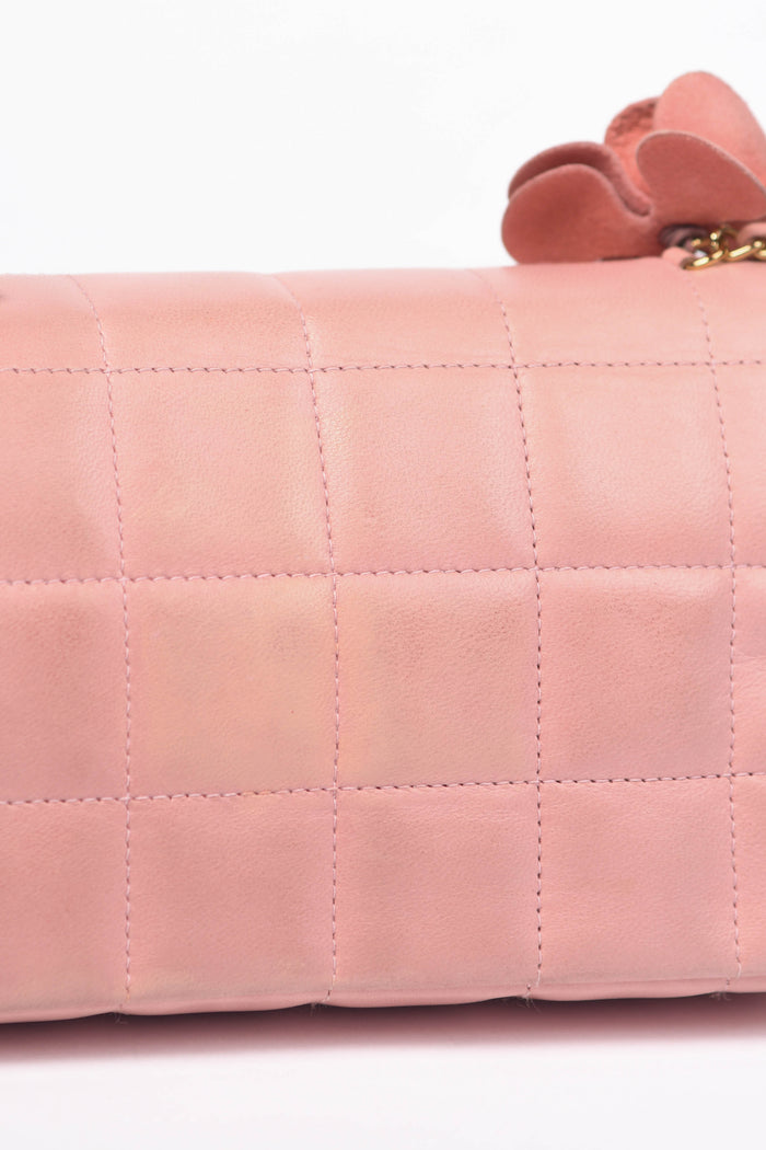 2000s Chanel Pink Lambskin Mini Camellia Chocolate Bar Crossbody Bag