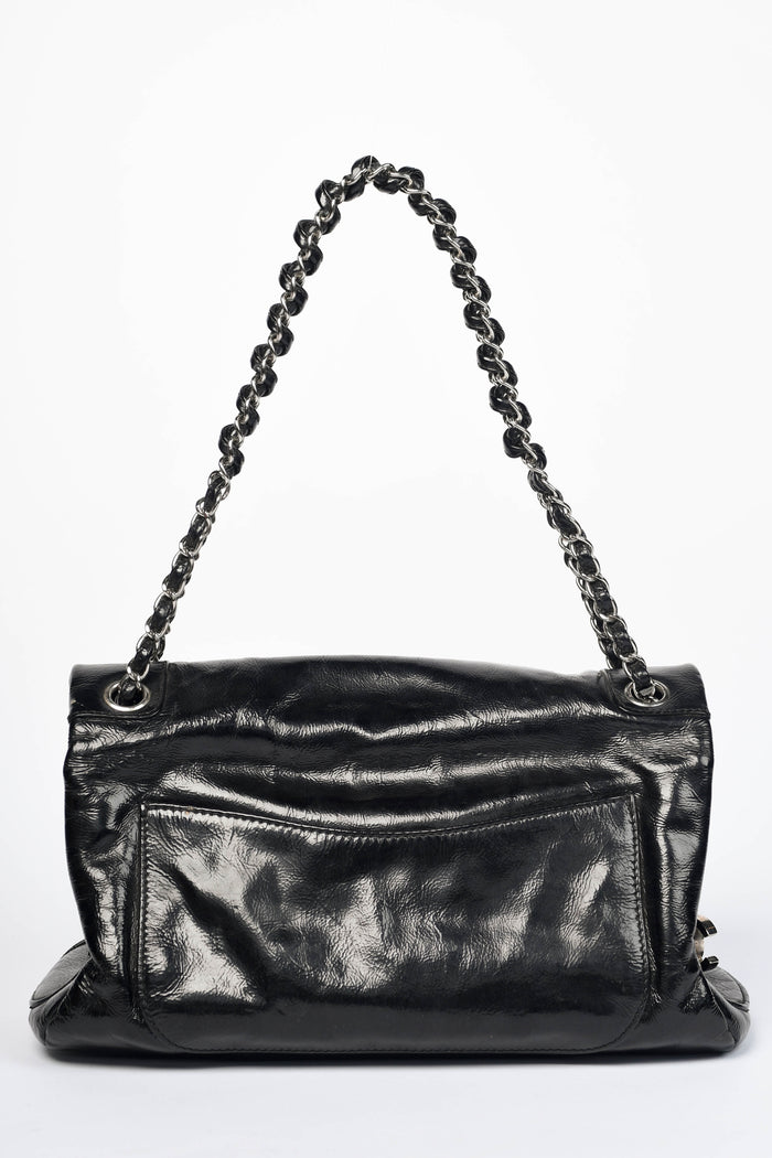 2000s Chanel Black Patent Leather Luxe Ligne Flap Bag