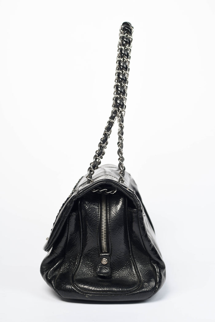 2000s Chanel Black Patent Leather Luxe Ligne Flap Bag